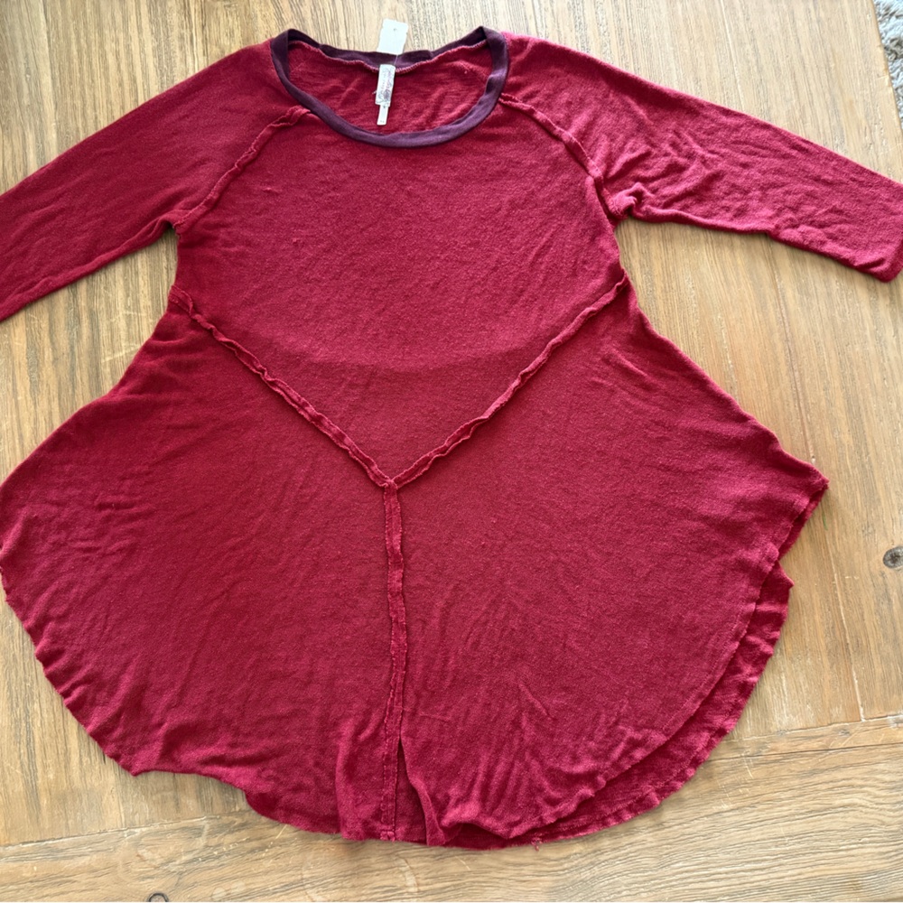 NWOT FREE PEOPLE Weekend Layering Tunic Size M Rust 3/4 Sleeve:  Cute & Comfy!